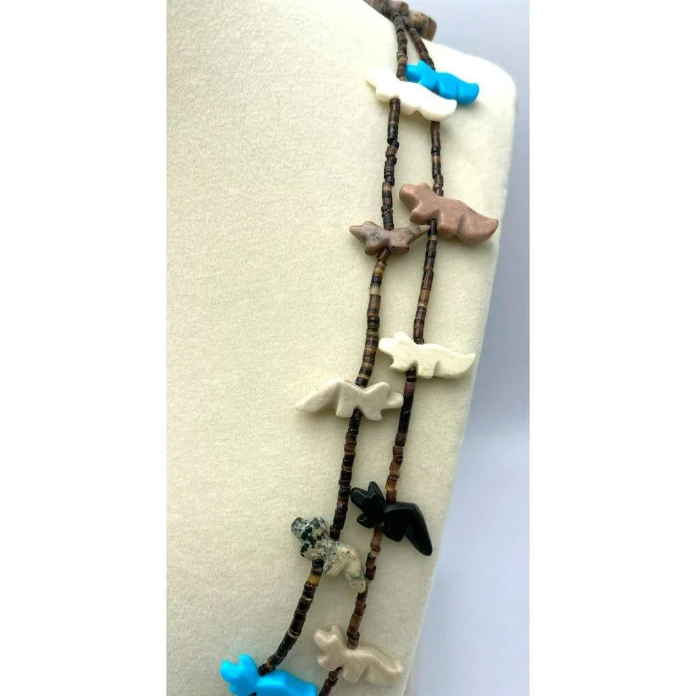 Garcia Zuni Navajo Fetish Heishi Necklace Double Strand Carved Native American - Picture 5 of 10